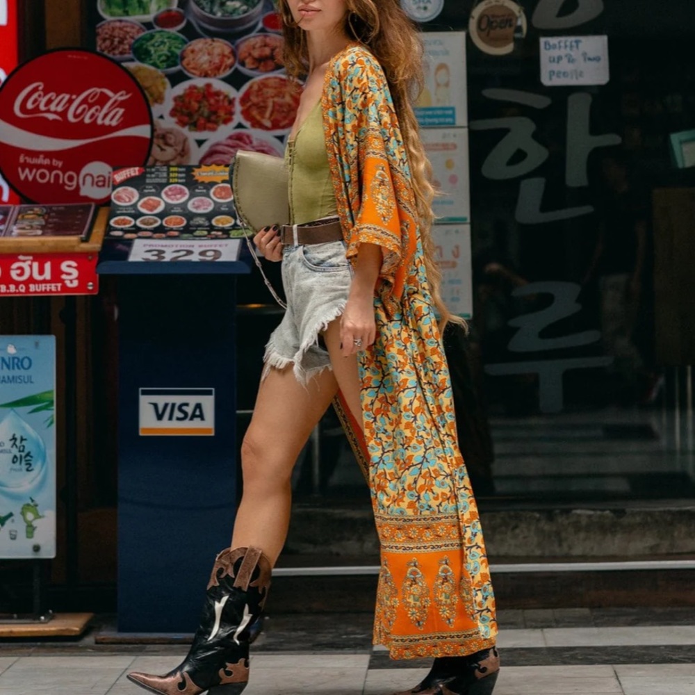 Bohemian Floral Print Kimono Duster - Picture 2 of 9